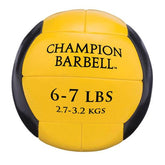 A set of Champion barbells showing weights of 6 lbs, 7 lbs, and 7 lbs, ideal for strength training exercises.